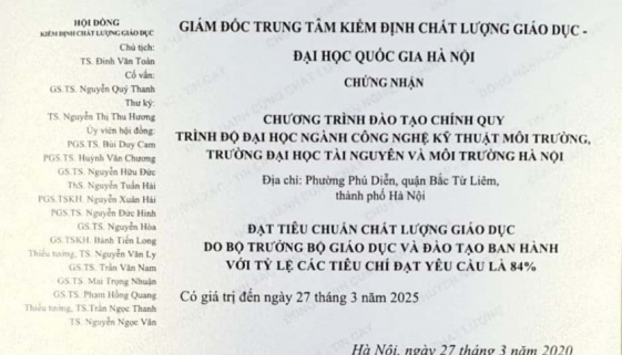 Kiểm định chất lượng chương trình đào tạo  Ngành Công nghệ kỹ thuật môi trường